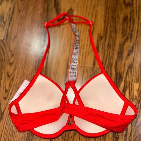 Victoria’s Secret  Red Push Up Shine Strap Bikini Top👙❤️ 32B NWT - Picture 4 of 6